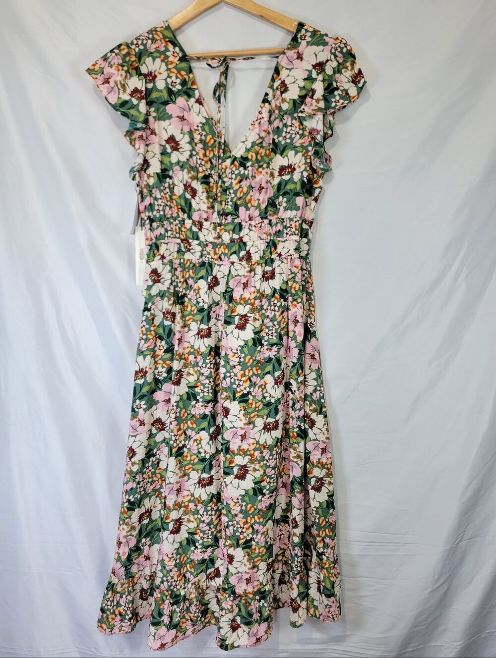 Floral Ruffle Cottagecore Feminine Chic High-low Prarie, Flowergarden Midi Dress - Picture 10 of 13